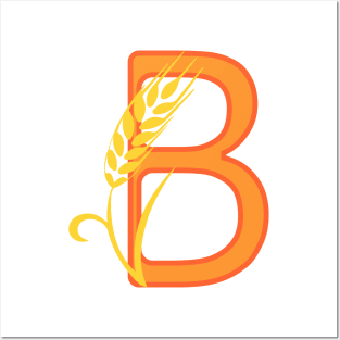 Stylized typography with capital letter B isolated monogram and plant decoration Posters and Art